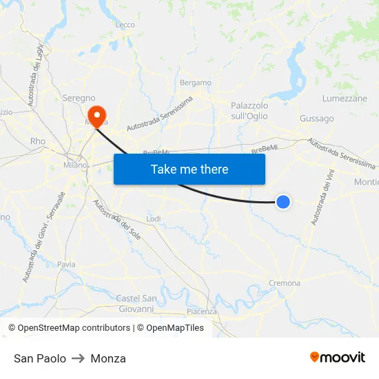 San Paolo to Monza map