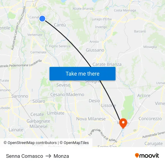 Senna Comasco to Monza map