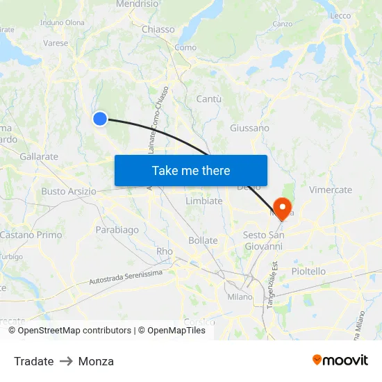 Tradate to Monza map