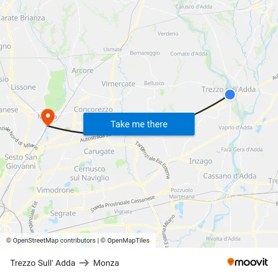 Trezzo Sull' Adda to Monza map