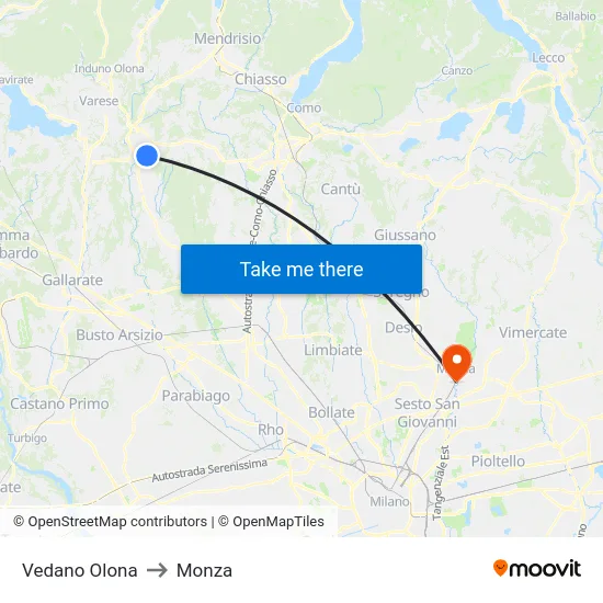 Vedano Olona to Monza map