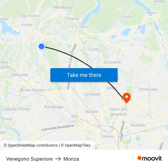 Venegono Superiore to Monza map