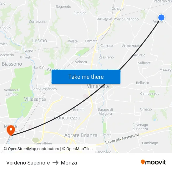 Verderio Superiore to Monza map