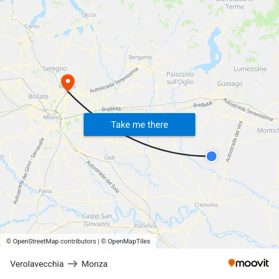 Verolavecchia to Monza map