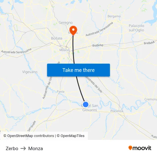 Zerbo to Monza map