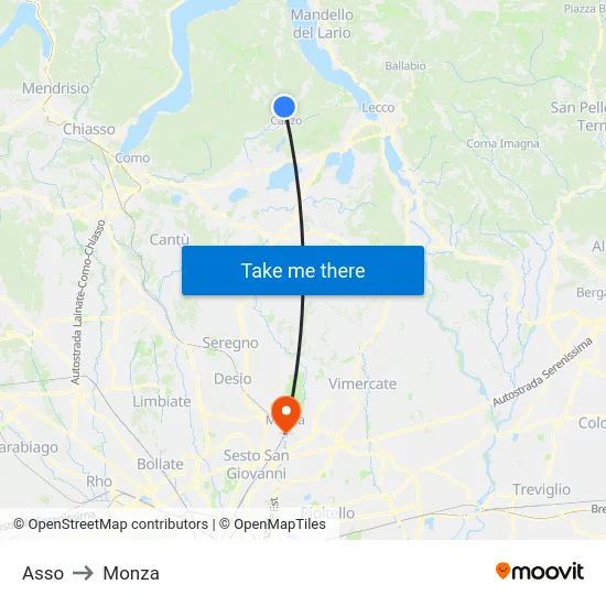 Asso to Monza map