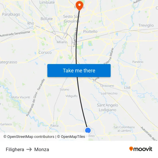Filighera to Monza map
