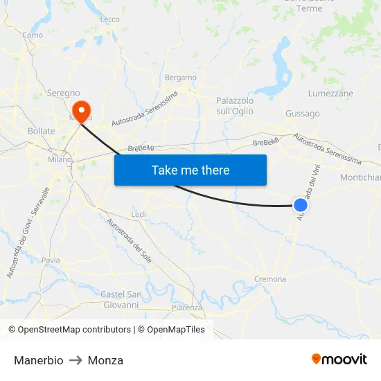 Manerbio to Monza map