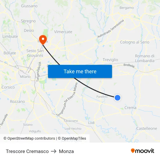 Trescore Cremasco to Monza map