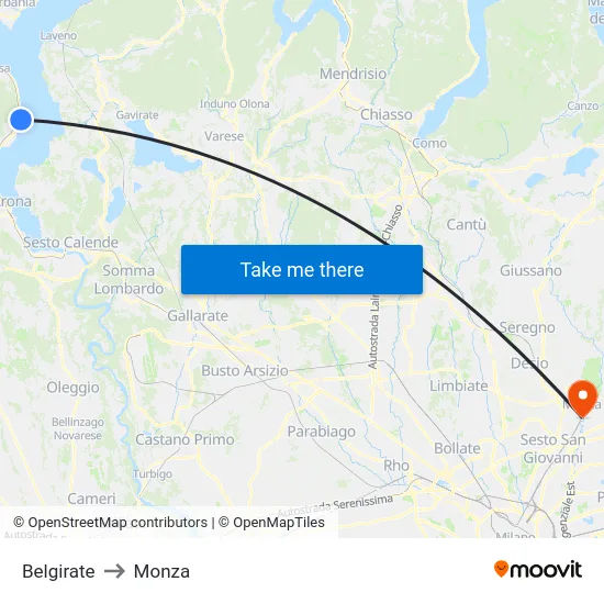 Belgirate to Monza map