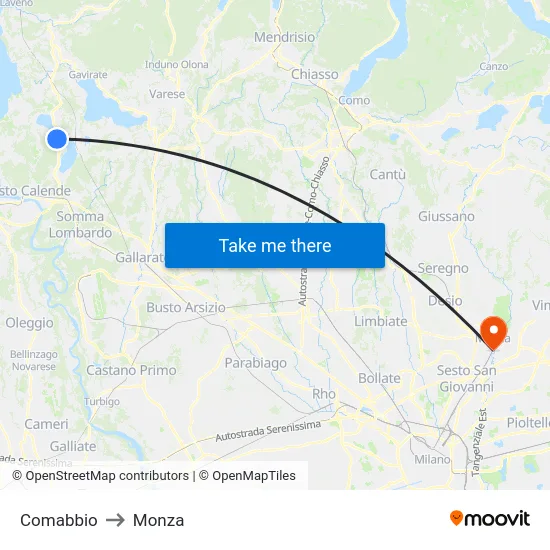 Comabbio to Monza map