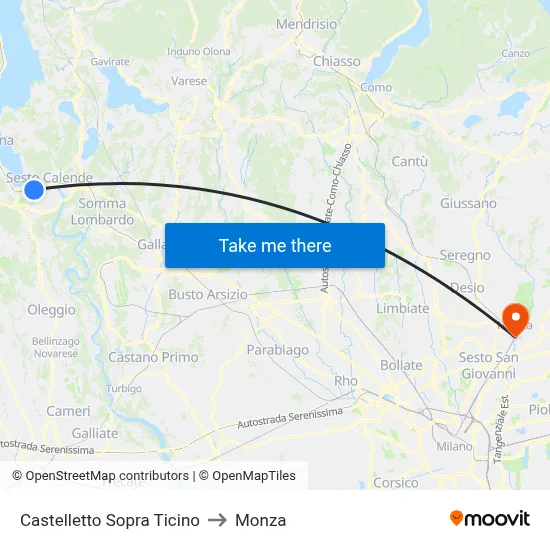 Castelletto Sopra Ticino to Monza map