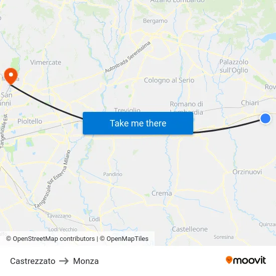 Castrezzato to Monza map