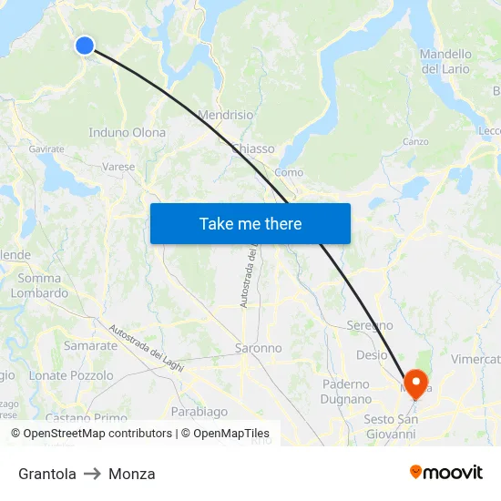 Grantola to Monza map