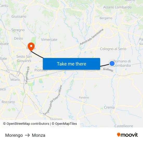 Morengo to Monza map