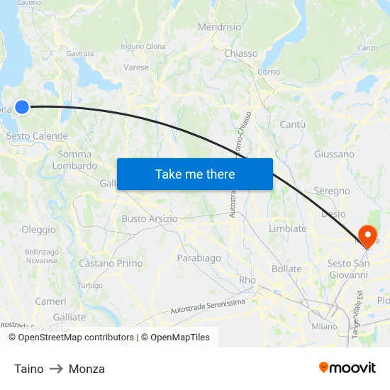 Taino to Monza map