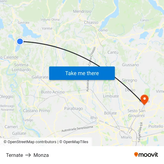 Ternate to Monza map