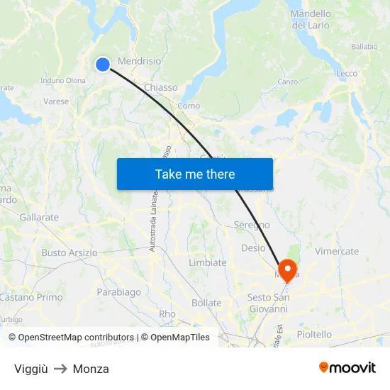 Viggiù to Monza map