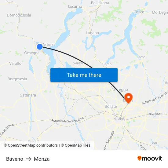 Baveno to Monza map