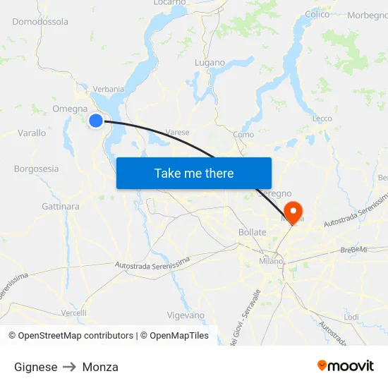 Gignese to Monza map