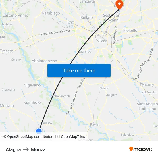 Alagna to Monza map