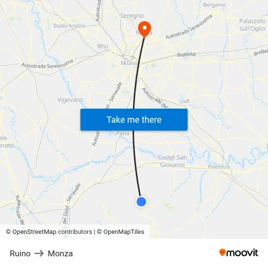 Ruino to Monza map