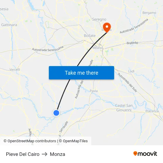 Pieve Del Cairo to Monza map