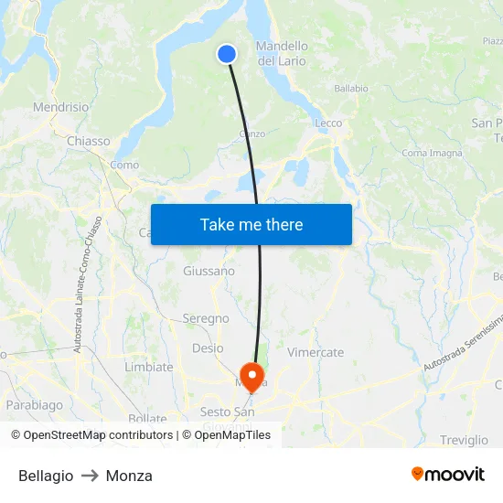 Bellagio to Monza map