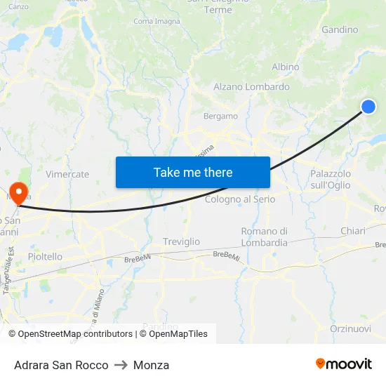 Adrara San Rocco to Monza map
