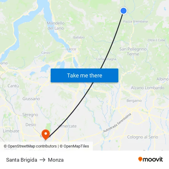 Santa Brigida to Monza map
