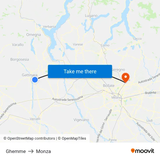 Ghemme to Monza map