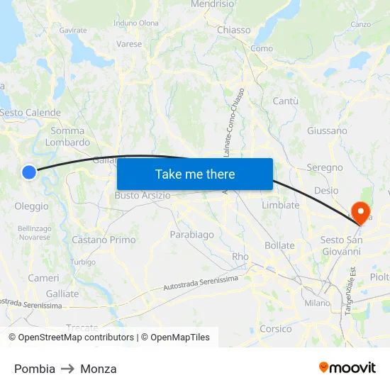 Pombia to Monza map