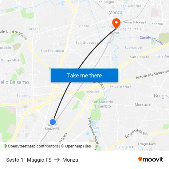 Sesto 1° Maggio FS to Monza map