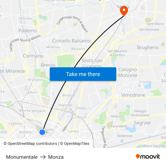 Monumentale to Monza map