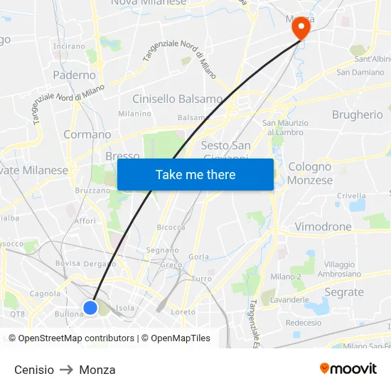 Cenisio to Monza map
