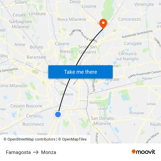 Famagosta to Monza map