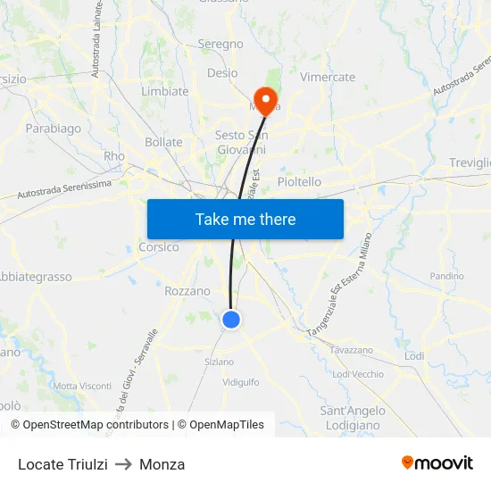 Locate Triulzi to Monza map
