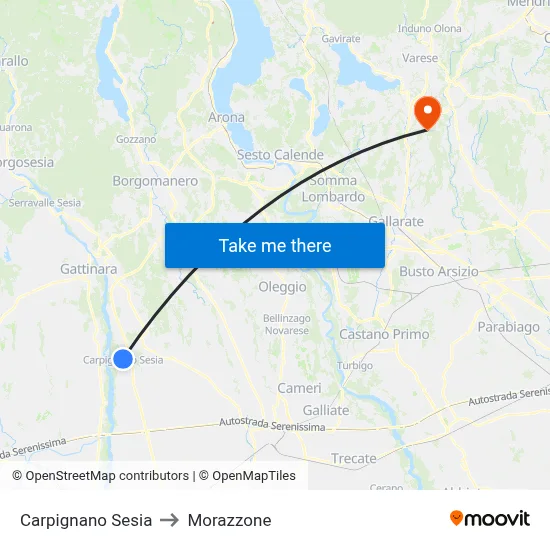 Carpignano Sesia to Morazzone map