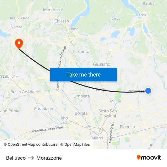 Bellusco to Morazzone map