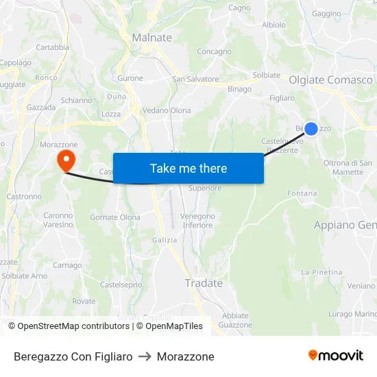 Beregazzo con Figliaro to Morazzone map
