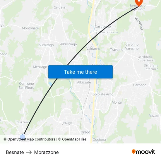 Besnate to Morazzone map