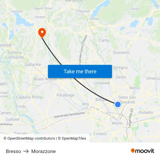Bresso to Morazzone map