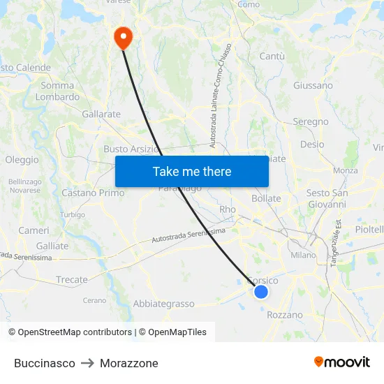 Buccinasco to Morazzone map