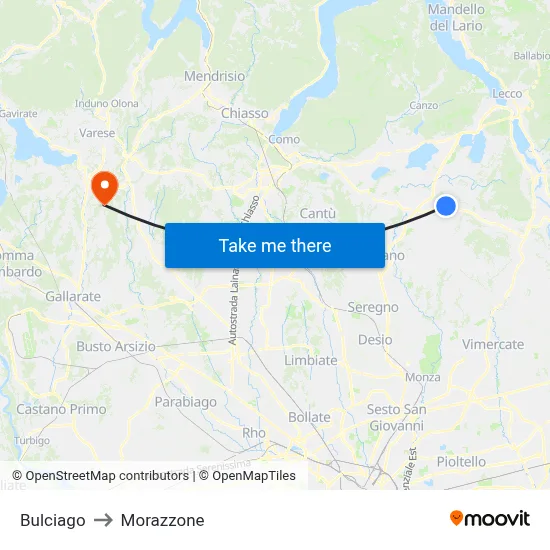Bulciago to Morazzone map