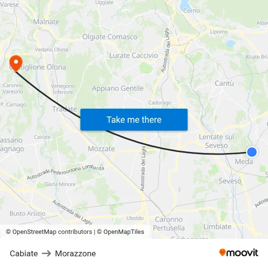 Cabiate to Morazzone map