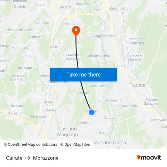 Cairate to Morazzone map