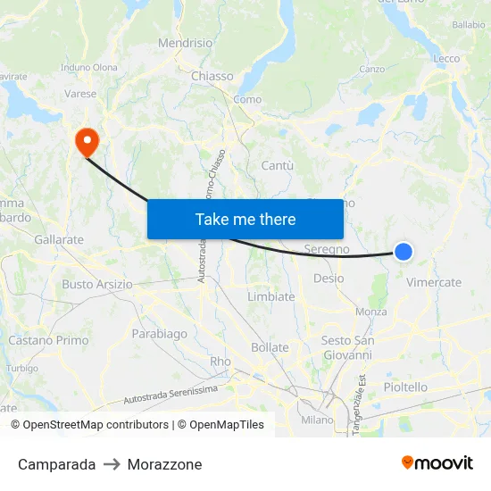 Camparada to Morazzone map