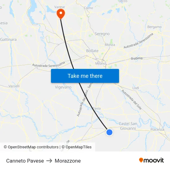 Canneto Pavese to Morazzone map