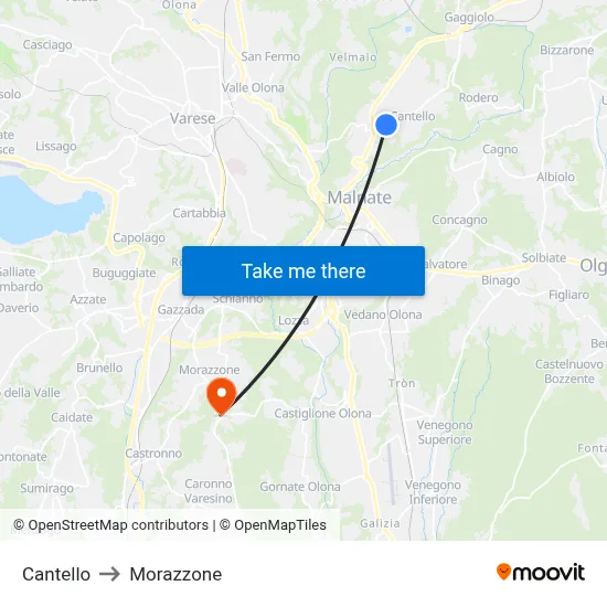 Cantello to Morazzone map