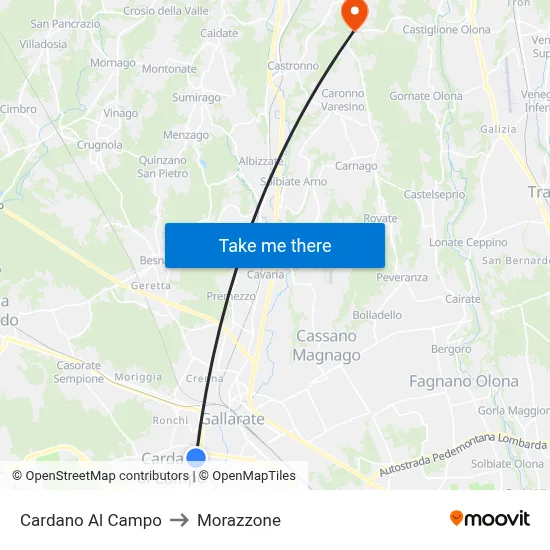 Cardano al Campo to Morazzone map